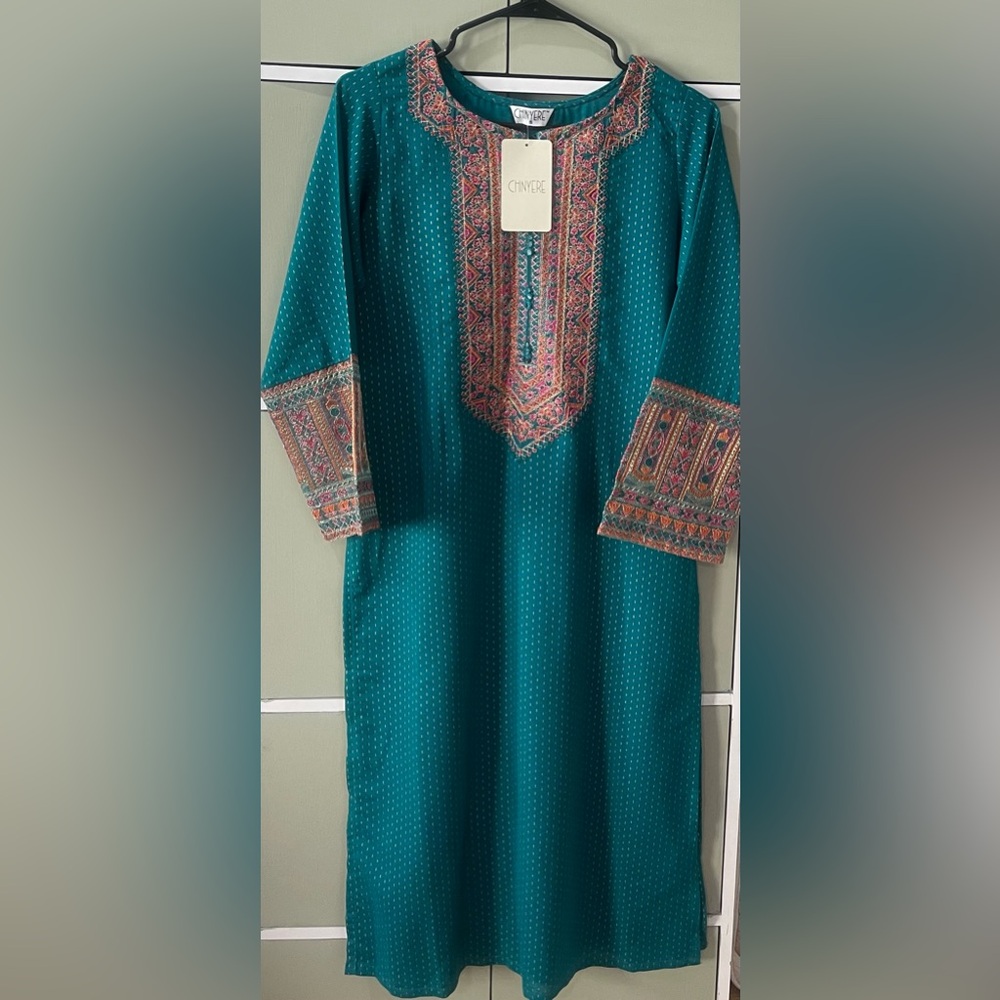 Pakistani Embroidered Teal Dress